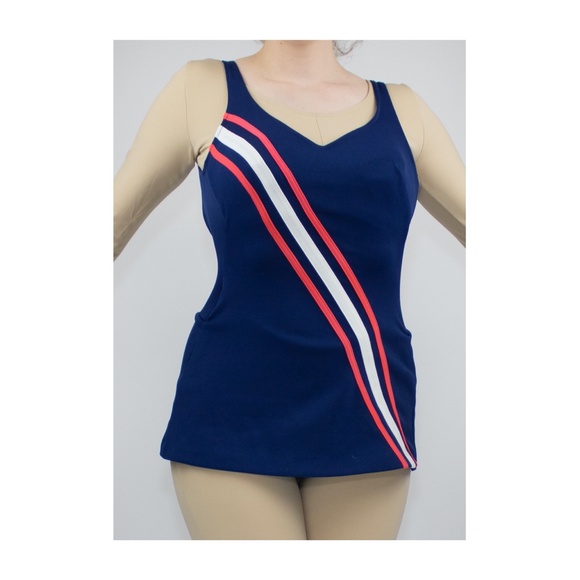 Vintage 60's Navy & White 1 pc Bathing Suit - Picture 2 of 4